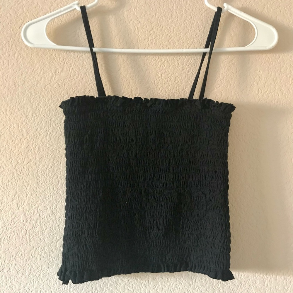NWOT Brandy Melville frilly smocked tube top/camisole in black - Picture 3 of 5